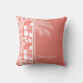 コーラルピンクの熱帯ハイビスカス;サマーパーム クッション (正面)