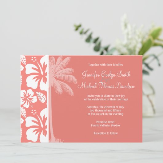コーラルピンクの熱帯ハイビスカス;サマーパーム 招待状 (スタンド正面)