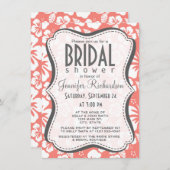 コーラルピンクの熱帯ハイビスカス 招待状 (正面/裏面)