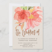 コーラルピンクの緑の夏の水色のフローラ結婚ズ 招待状 (正面)