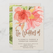 コーラルピンクの緑の夏の水色のフローラ結婚ズ 招待状 (正面/裏面)