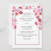 コーラルピンクの花の水彩ウェディング 招待状 (正面)