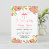 コーラルピンクの花の看護学校卒業パーティー 招待状 (スタンド正面)