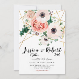 コーラルピンクの花エレガントな結婚式の姓 招待状