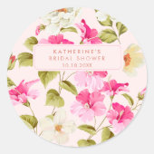 コーラルピンクの花園の花 ブライダルシャワー ラウンドシール (正面)
