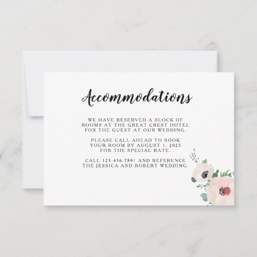 コーラルピンクの花結婚の情報カード 出欠カード (正面)