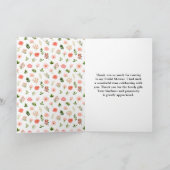 コーラルピンクの赤いバラの花束 ブライダルシャワー サンキューカード (内部)