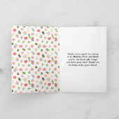 コーラルピンクの赤いバラの花束 誕生日パーティー サンキューカード (内部)