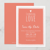 コーラルピンクの遊び心あふれる落書きフレーム Save the Date 招待状 (正面/裏面)