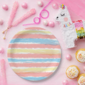 コーラルピンクイエローブルーウォーター色のストライプパターン ペーパープレート (パーティー)