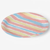 コーラルピンクイエローブルーウォーター色のストライプパターン ペーパープレート (アングル)