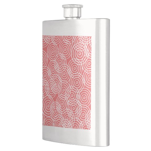 コーラルピンクイカットの重複円の幾何学的パターン フラスク (左)