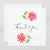 コーラルピンクウォーターカラーデイジーサンキューカード サンキューカード (正面/裏面)