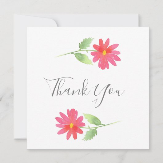 コーラルピンクウォーターカラーデイジーサンキューカード サンキューカード (正面)
