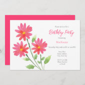 コーラルピンクウォーターカラーデイジーステム 招待状 (正面/裏面)