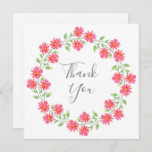コーラルピンクウォーターカラーデイジーリース サンキューカード (正面/裏面)