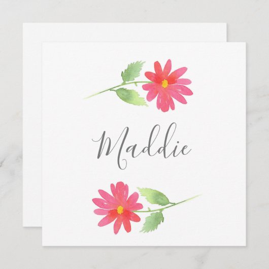 コーラルピンクウォーターカラーデイジー ノートカード (正面/裏面)