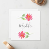 コーラルピンクウォーターカラーデイジー ノートカード (正面/裏面インサイチュ)