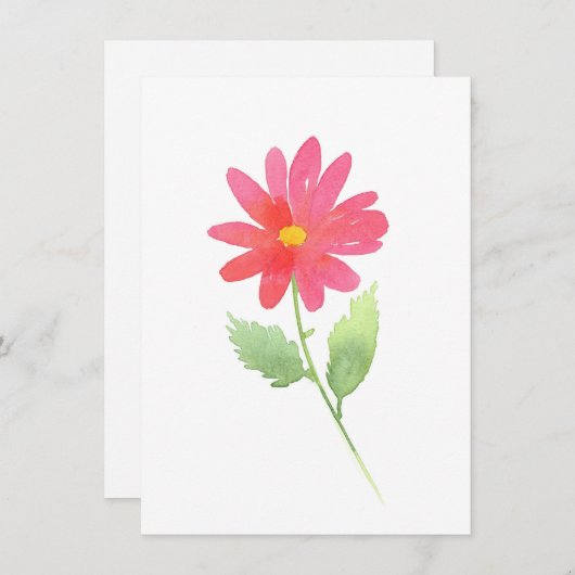 コーラルピンクウォーターカラーデイジー ノートカード (正面/裏面)