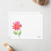 コーラルピンクウォーターカラーデイジー ノートカード (正面/裏面インサイチュ)