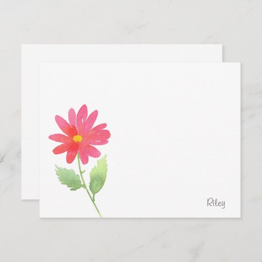 コーラルピンクウォーターカラーデイジー ノートカード (正面/裏面)
