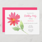 コーラルピンクウォーターカラーデイジー 招待状 (正面/裏面)