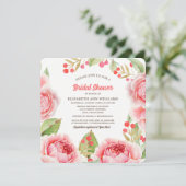 コーラルピンクウォーターカラーフローラブライダルシャワー 招待状 (スタンド正面)