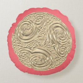 コーラルピンクエレガントク金ゴールドアールヌーボー ラウンドクッション