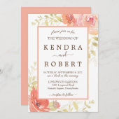 コーラルピンクエレガントバラフローラ結婚式招待状 招待状 (正面/裏面)