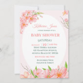 コーラルピンクエレガントフローラベビーシャワー招待状 招待状 (正面)