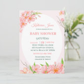 コーラルピンクエレガントフローラベビーシャワー招待状 招待状 (スタンド正面)