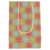 コーラルピンクエレガントレッドミントブルーグリーンスノーフレーク ミディアムペーパーバッグ (裏面)