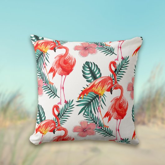 コーラルピンクカラフルのフラミンゴ熱帯性模様 クッション