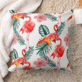 コーラルピンクカラフルのフラミンゴ熱帯性模様 クッション (ブランケット)