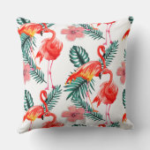コーラルピンクカラフルのフラミンゴ熱帯性模様 クッション (裏面)