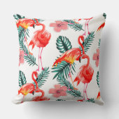 コーラルピンクカラフルのフラミンゴ熱帯性模様 クッション (正面)