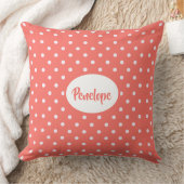 コーラルピンククラスの水玉模様パターン(名前あり) クッション (ブランケット)