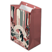 コーラルピンククリームアールデコフローラ自然ペンギン ミディアムペーパーバッグ (裏面アングル)