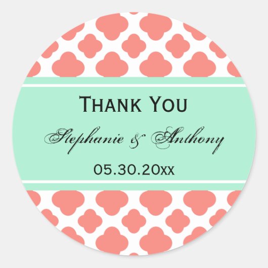 コーラルピンククローバーとミントグリーンありがとう ラウンドシール (正面)