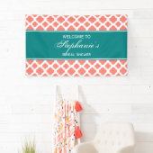 コーラルピンククローバーパターンとティール(緑がかった色)ブライダル 横断幕 (インサイチュ)