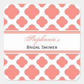 コーラルピンククローバーパターンブライダルシャワー スクエアシール (正面)