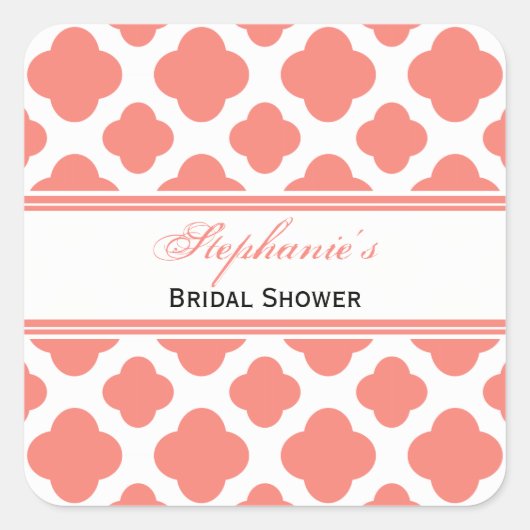 コーラルピンククローバーパターンブライダルシャワー スクエアシール (正面)