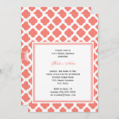 コーラルピンククローバーパターンブライダルシャワー 招待状 (正面/裏面)