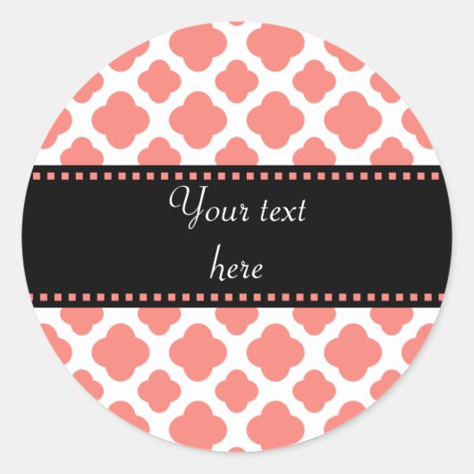 コーラルピンククローバー模様 ラウンドシール (正面)