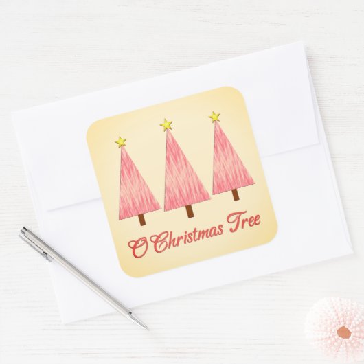 コーラルピンクグラデーションパターモダンンのクリスマスツリー スクエアシール (封筒)