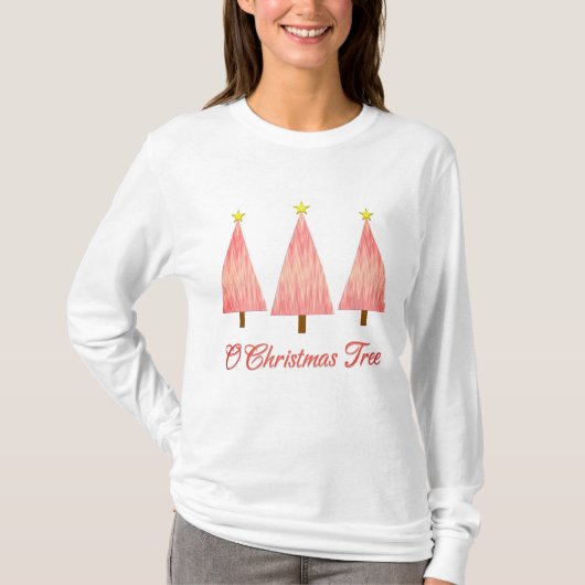 コーラルピンクグラデーションパターモダンンのクリスマスツリー Tシャツ (正面)