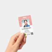 コーラルピンクグリッター技術者の写真ID QRバーコード バッジ (手持ち)