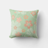 コーラルピンクグリーンシンプルフラワーズキュート春フローラ クッション (正面)