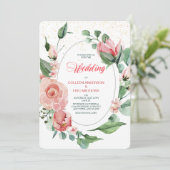 コーラルピンクグリーンバラフローラ結婚式招待状 招待状 (スタンド正面)