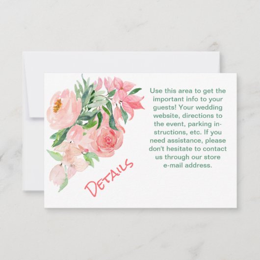 コーラルピンクグリーン結婚フローラ詳細挿入カード 出欠カード (正面)